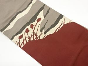 作家物　ふくれ織草花風景模様織出し名古屋帯